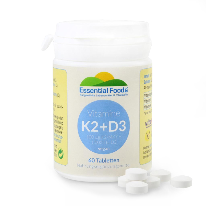 D3 mit K2 - Das starke Duo für die Knochen- 60 Tabletten unter Vitalstoffe