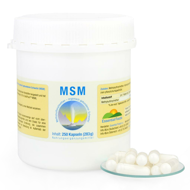 MSM - Organisch gebundener Schwefel- frei von Zusätzen- 250 vegane Kapseln